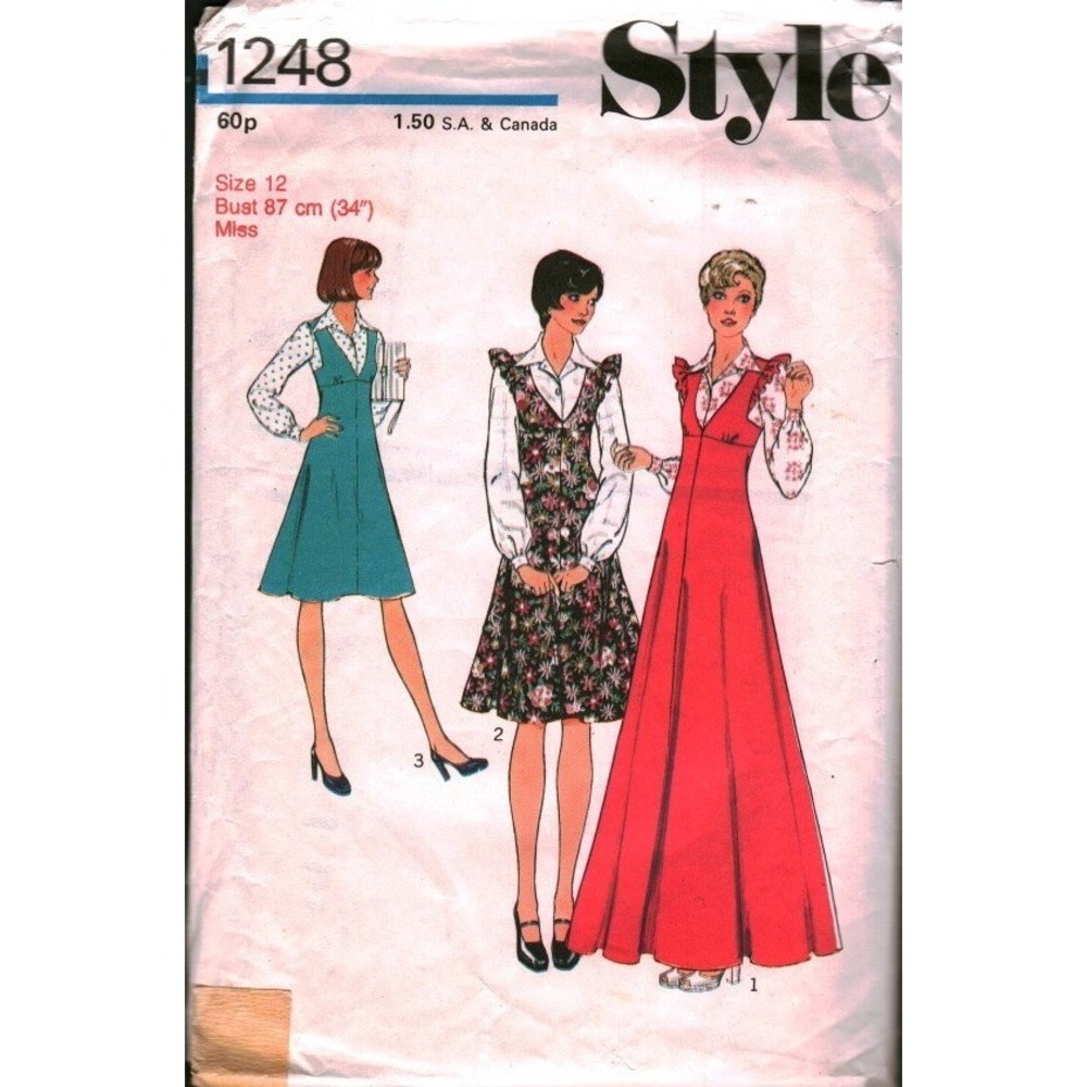Vintage Style 1248 Sewing Pattern Misses Pinafore Dress Blouse Size 12 Bust 34